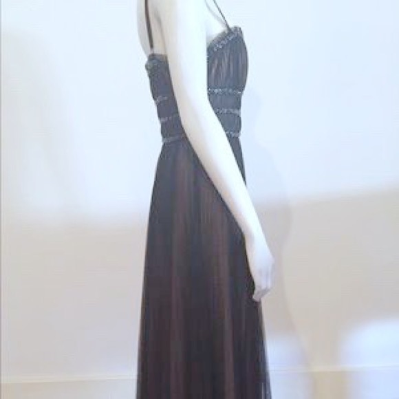 BCBG Max Azria Black Spaghetti Strap Mesh Dress with Bead Detail - Picture 8 of 8